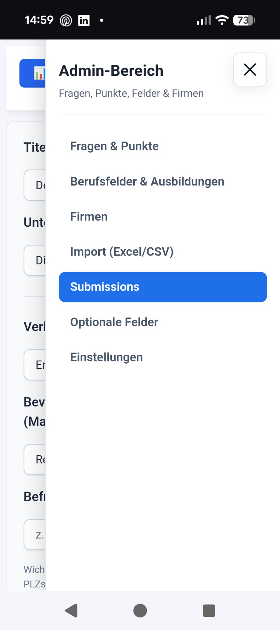 Menü Submissions